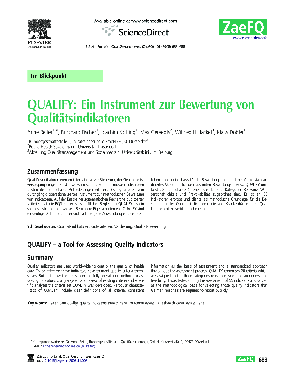 QUALIFY: Ein Instrument zur Bewertung von Qualitätsindikatoren