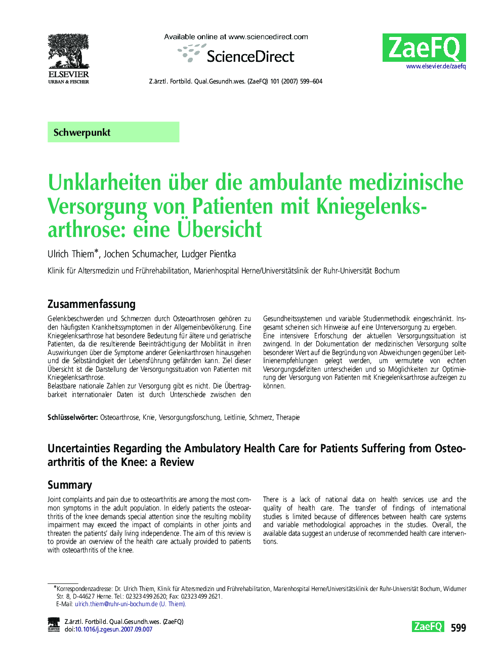 Unklarheiten über die ambulante medizinische Versorgung von Patienten mit Kniegelenksarthrose: eine Übersicht