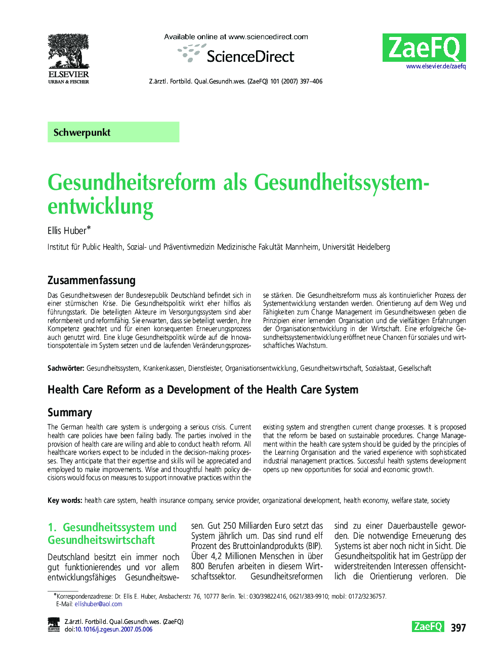 Gesundheitsreform als Gesundheitssystementwicklung