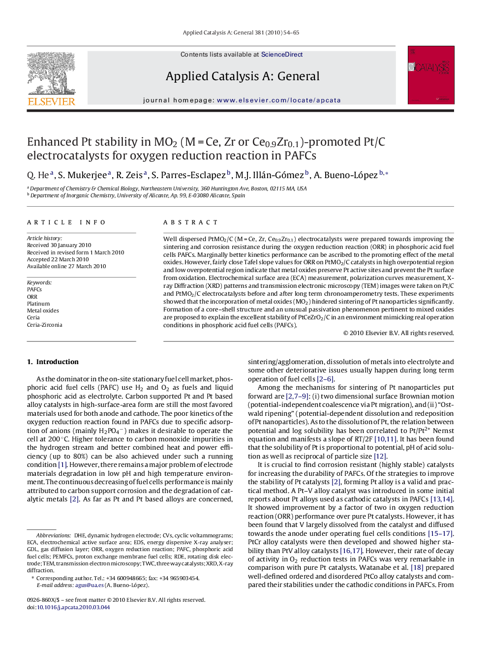 Enhanced Pt stability in MO2 (M = Ce, Zr or Ce0.9Zr0.1)-promoted Pt/C electrocatalysts for oxygen reduction reaction in PAFCs