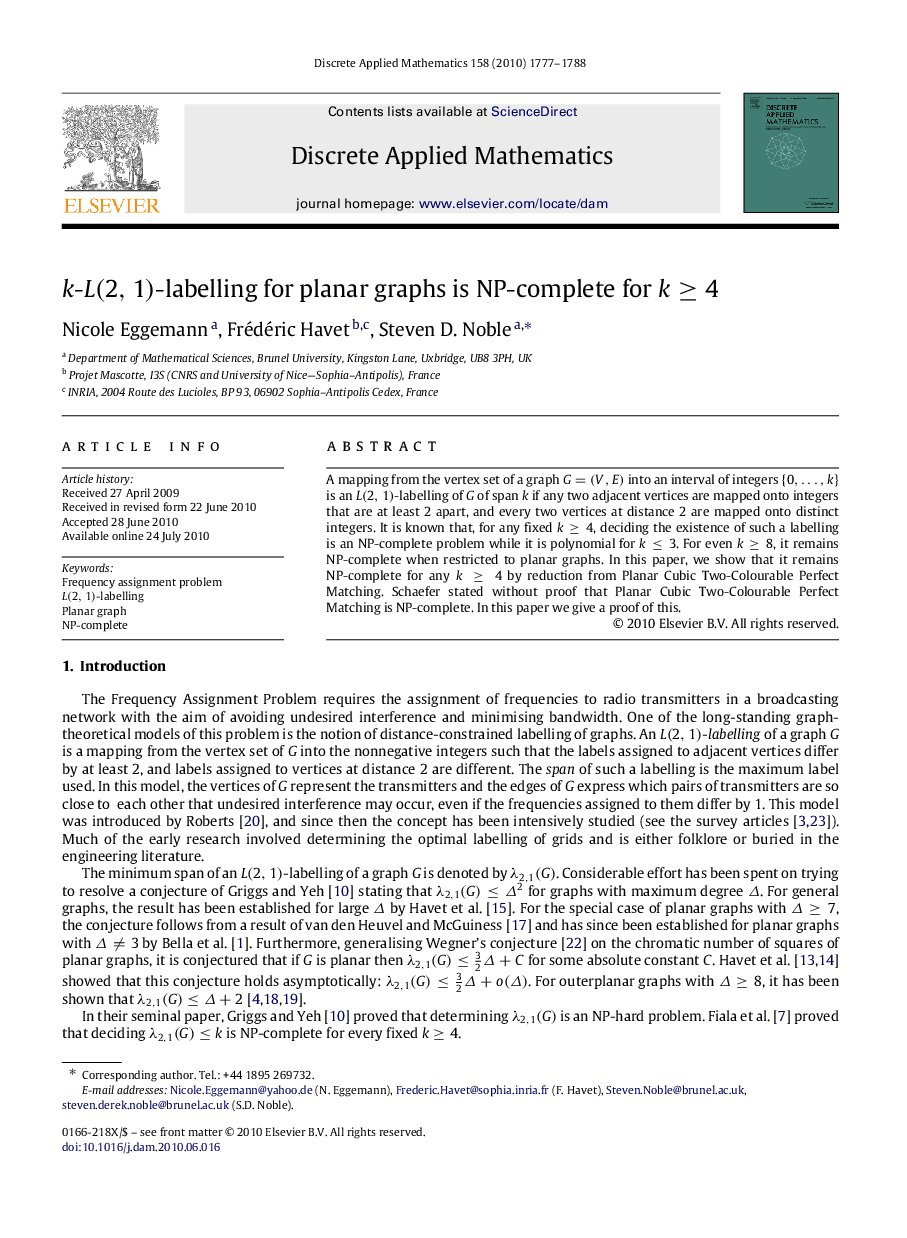 kk-L(2,1)L(2,1)-labelling for planar graphs is NP-complete for k≥4k≥4