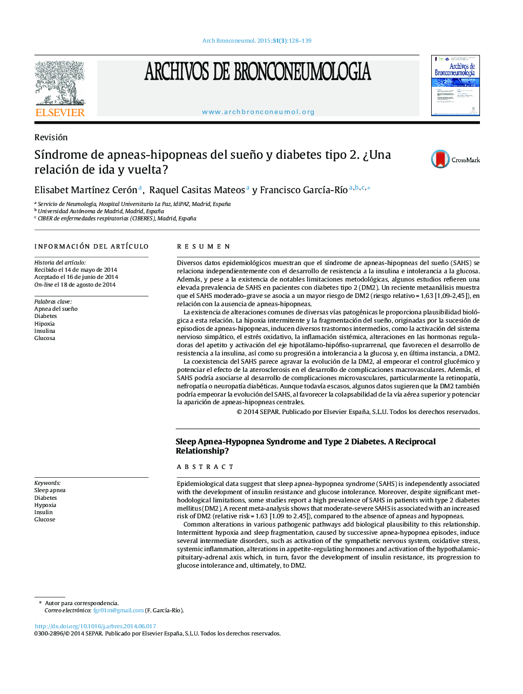 Síndrome de apneas-hipopneas del sueño y diabetes tipo 2. ¿Una relación de ida y vuelta?