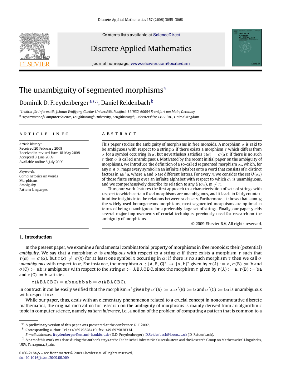 The unambiguity of segmented morphisms 