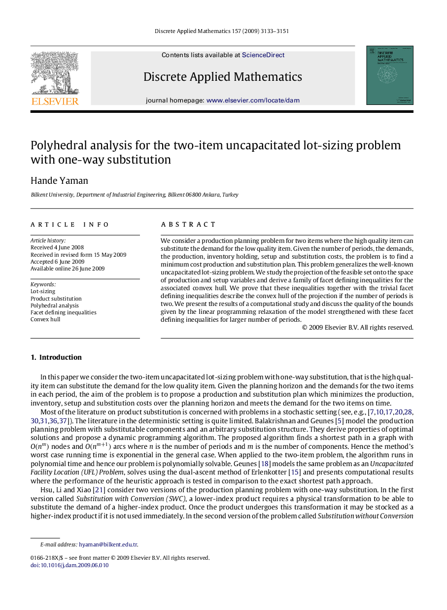 Polyhedral analysis for the two-item uncapacitated lot-sizing problem with one-way substitution