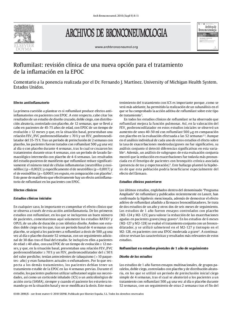 عکس صفحه اول مقاله: Roflumilast: revisión clÃnica de una nueva opción para el tratamiento de la inflamación en la EPOC Roflumilast: revisión clÃnica de una nueva opción para el tratamiento de la inflamación en la EPOC