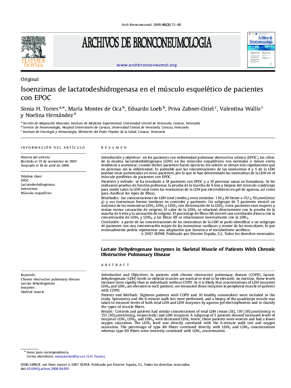 Isoenzimas de lactatodeshidrogenasa en el músculo esquelético de pacientes con EPOC