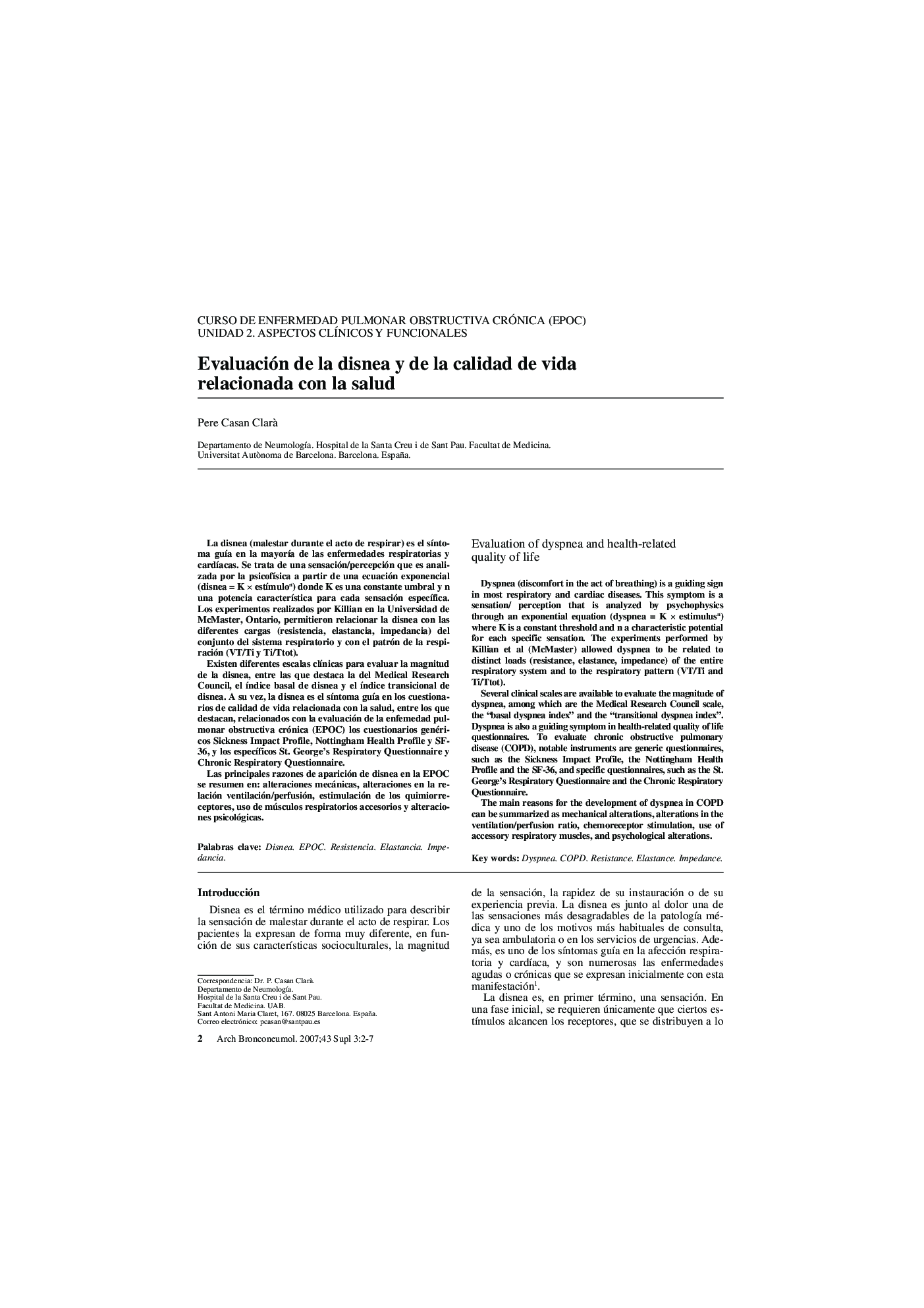 Evaluación de la disnea y de la calidad de vida relacionada con la salud