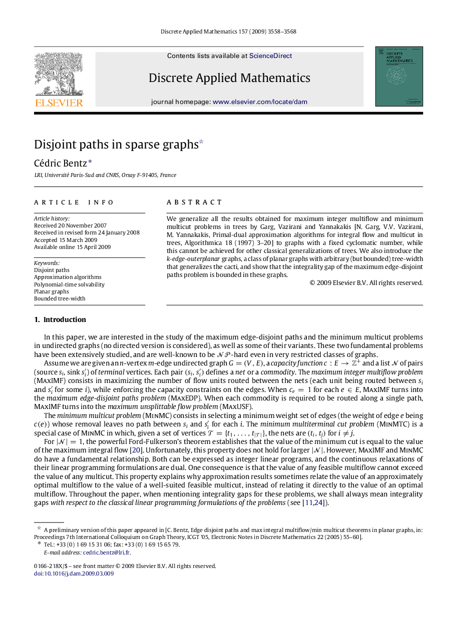 Disjoint paths in sparse graphs 