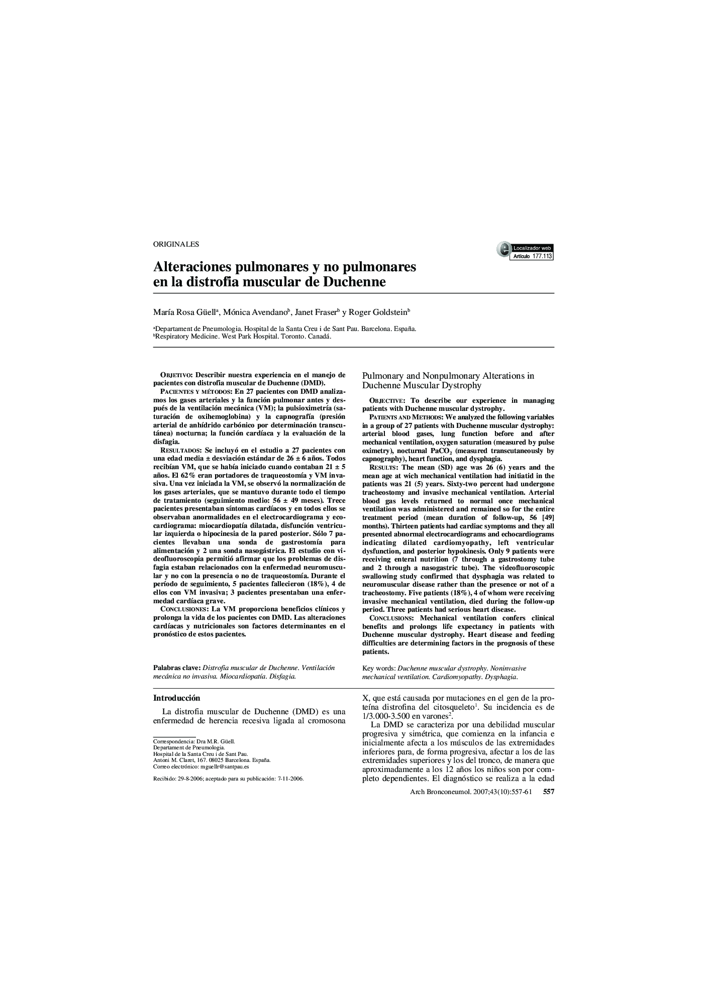 Alteraciones pulmonares y no pulmonares en la distrofia muscular de Duchenne