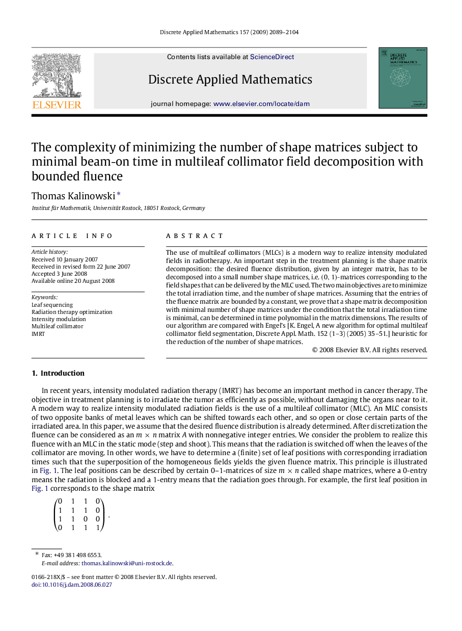 The complexity of minimizing the number of shape matrices subject to minimal beam-on time in multileaf collimator field decomposition with bounded fluence