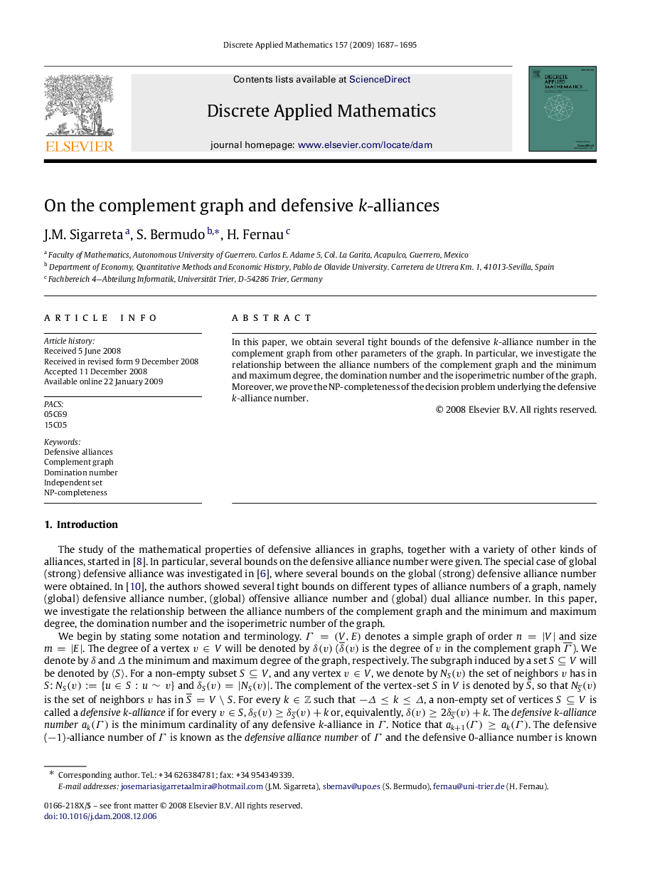 On the complement graph and defensive kk-alliances