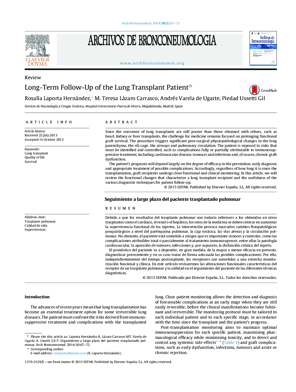 Long-Term Follow-Up of the Lung Transplant Patient 