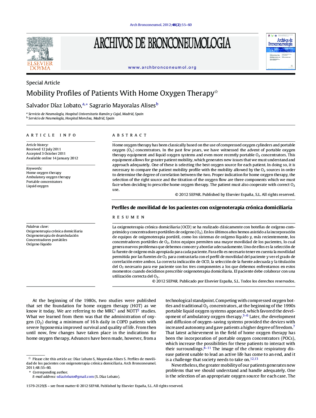 عکس صفحه اول مقاله: Mobility Profiles of Patients With Home Oxygen Therapy Mobility Profiles of Patients With Home Oxygen Therapy