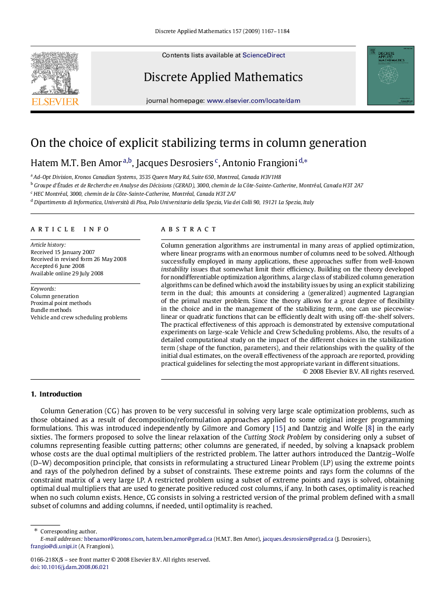 On the choice of explicit stabilizing terms in column generation