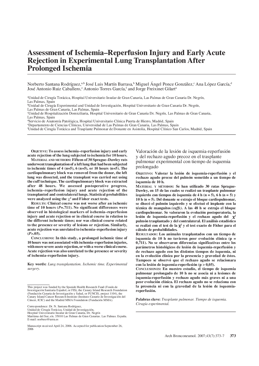 Assessment of Ischemia-Reperfusion Injury and Early Acute Rejection in Experimental Lung Transplantation After Prolonged Ischemia