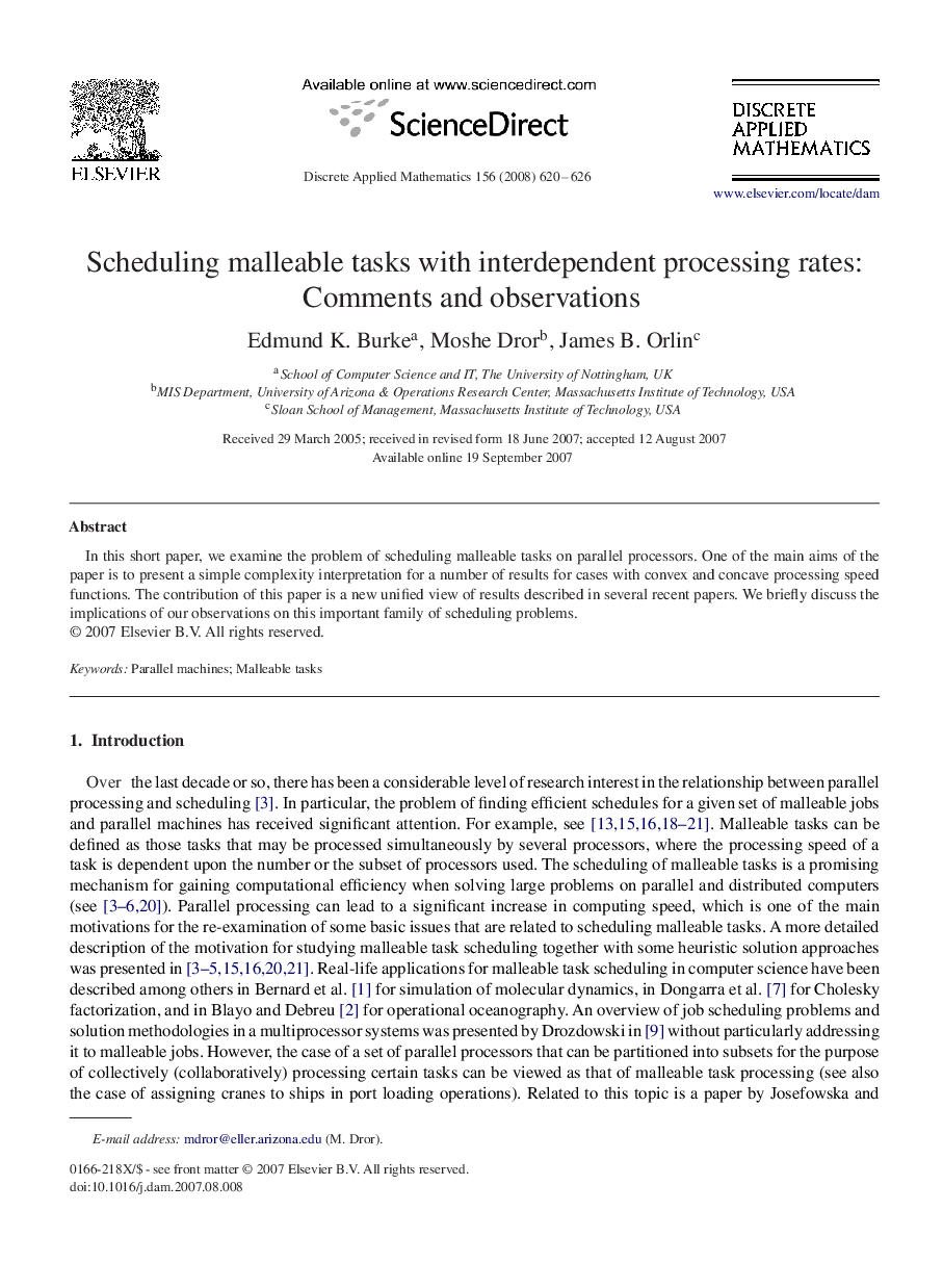 Scheduling malleable tasks with interdependent processing rates: Comments and observations