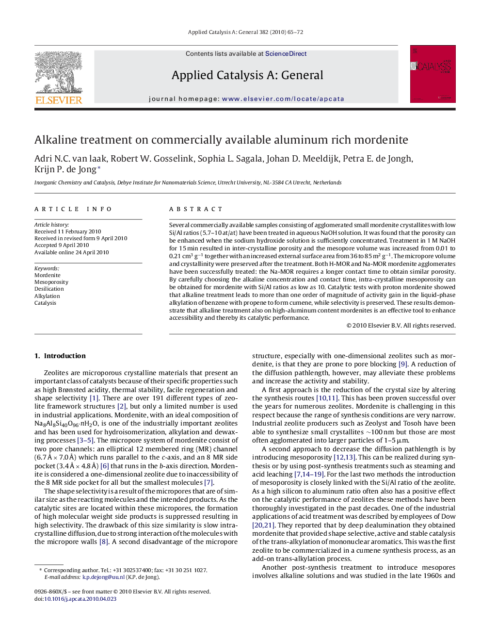 Alkaline treatment on commercially available aluminum rich mordenite