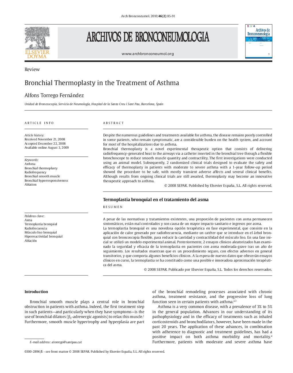 Bronchial Thermoplasty in the Treatment of Asthma