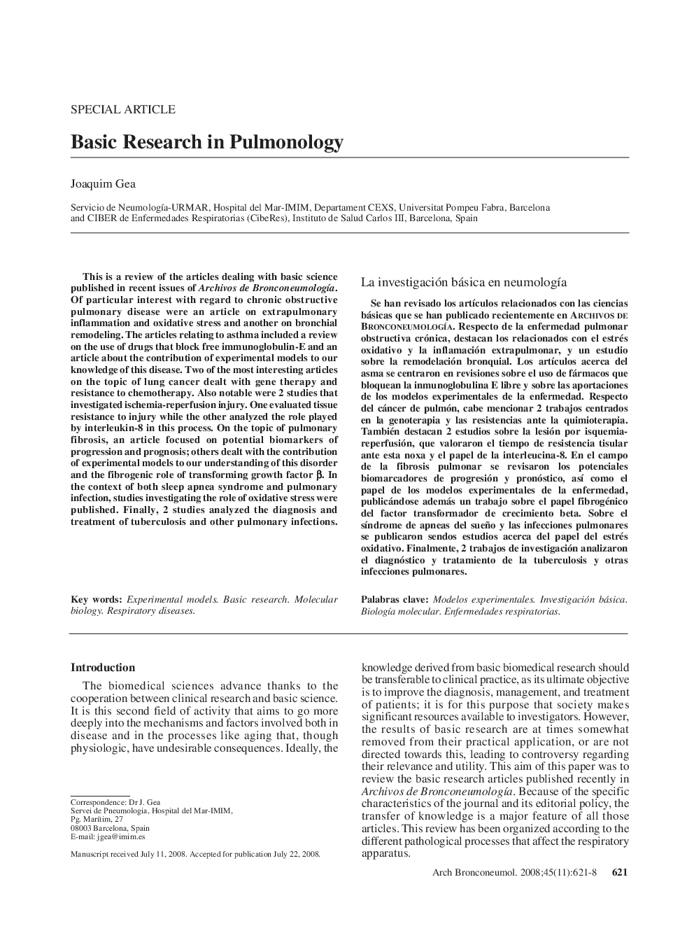 Basic Research in Pulmonology