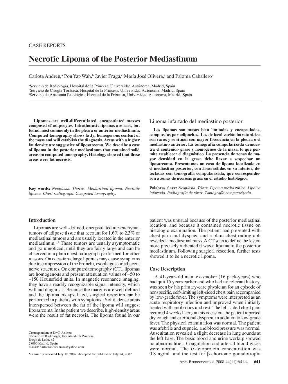 Necrotic Lipoma of the Posterior Mediastinum