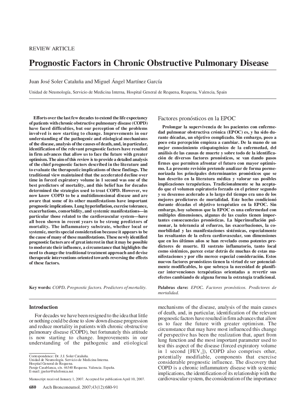 Prognostic Factors in Chronic Obstructive Pulmonary Disease