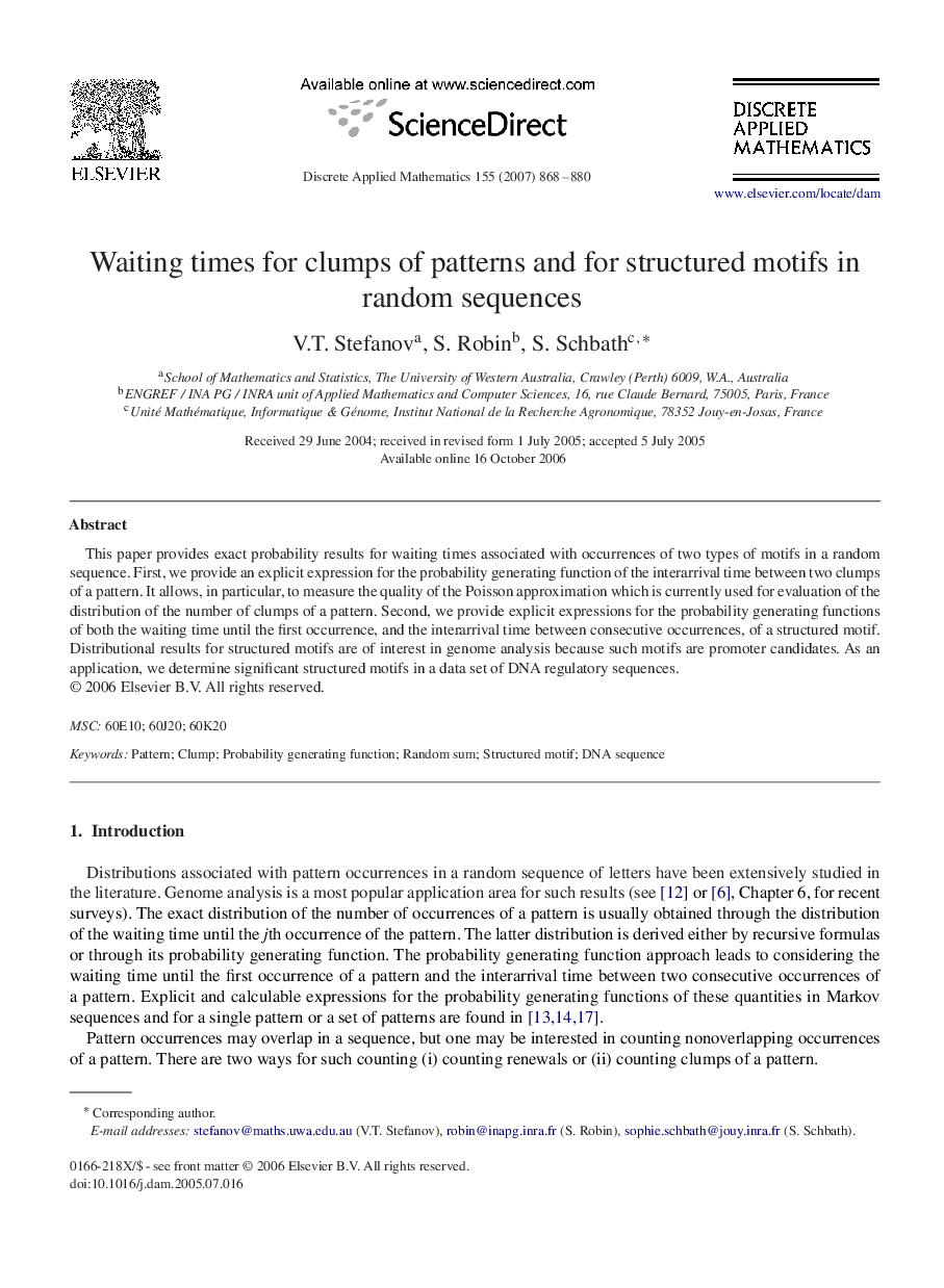 Waiting times for clumps of patterns and for structured motifs in random sequences