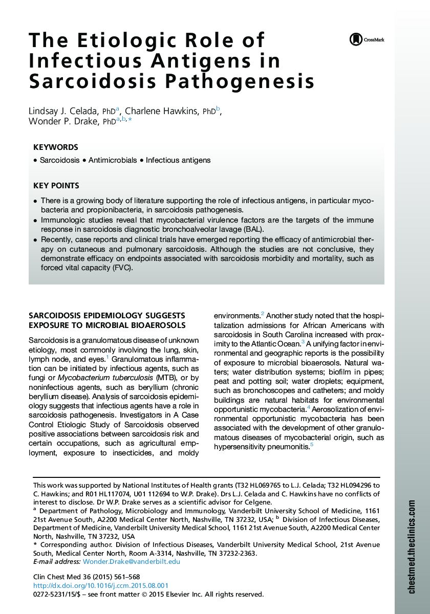 The Etiologic Role of Infectious Antigens in Sarcoidosis Pathogenesis