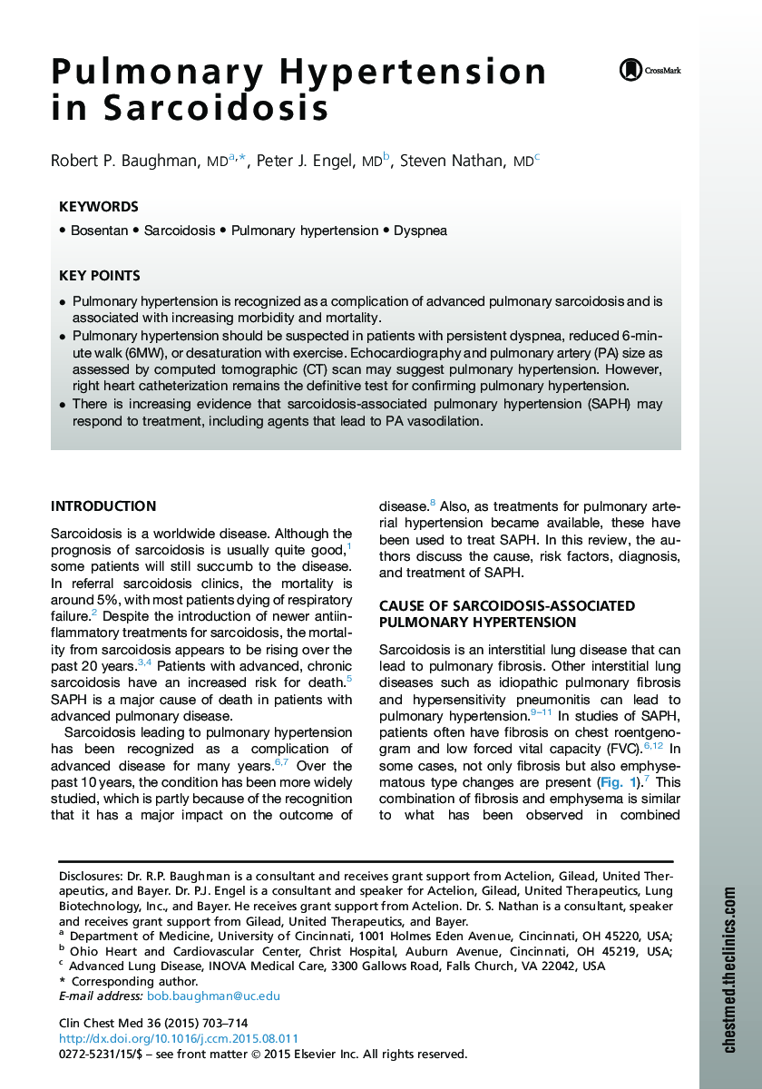 Pulmonary Hypertension in Sarcoidosis