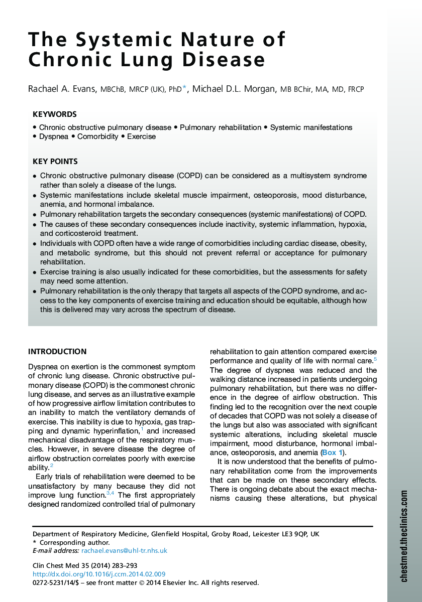 The Systemic Nature of Chronic Lung Disease