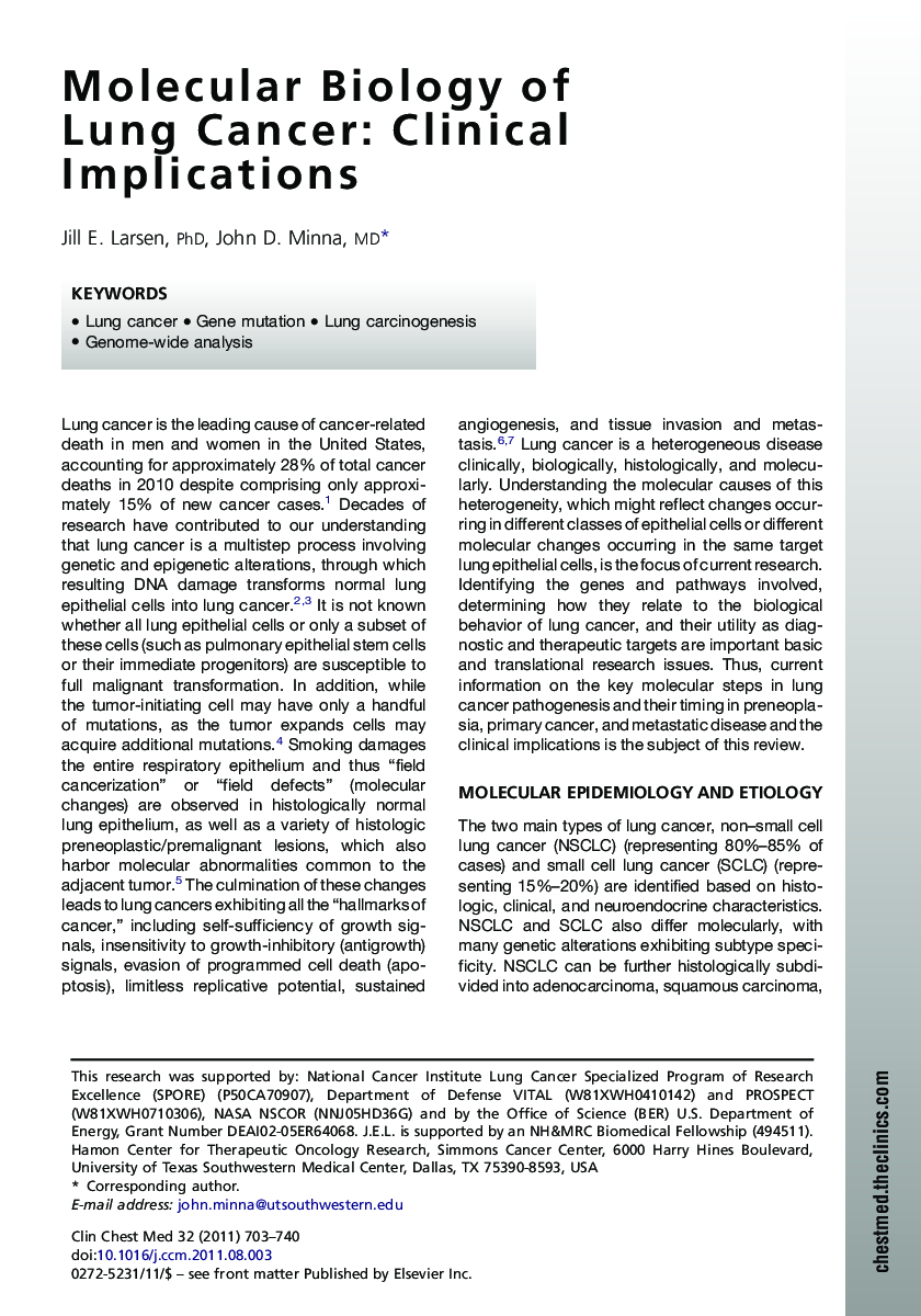 Molecular Biology of Lung Cancer: Clinical Implications