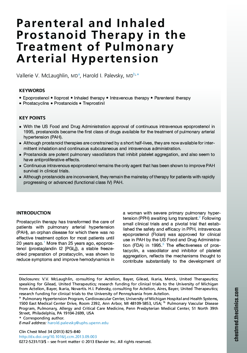 Parenteral and Inhaled Prostanoid Therapy in the Treatment of Pulmonary Arterial Hypertension