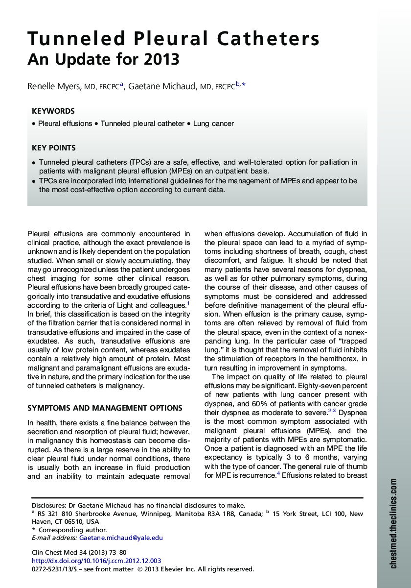 Tunneled Pleural Catheters