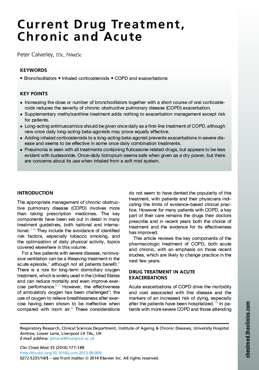 Current Drug Treatment, Chronic and Acute