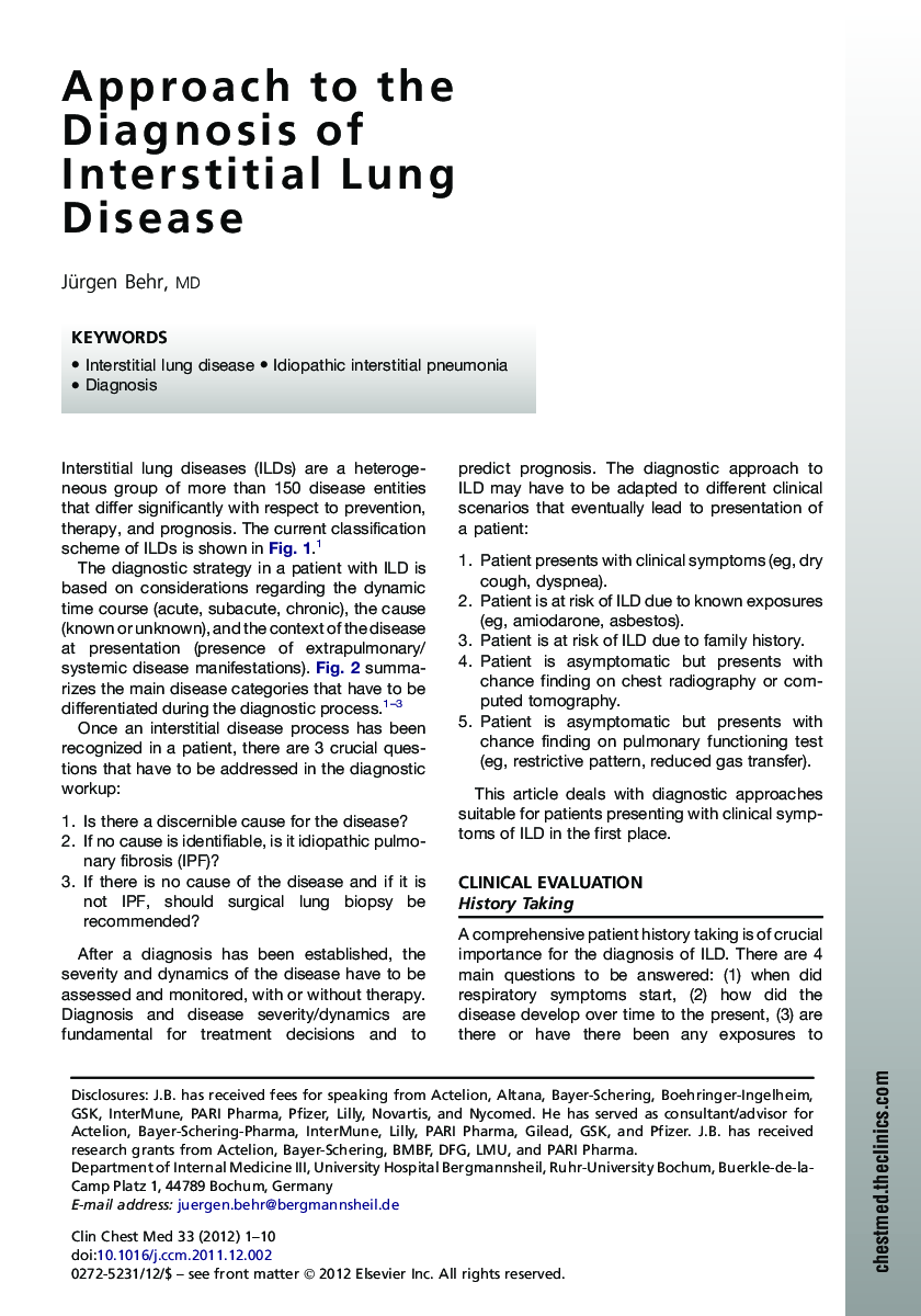 Approach to the Diagnosis of Interstitial Lung Disease