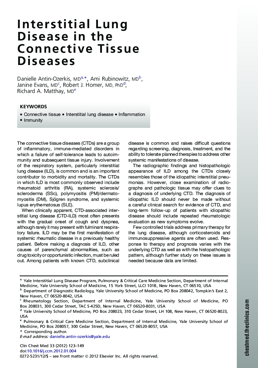 Interstitial Lung Disease in the Connective Tissue Diseases