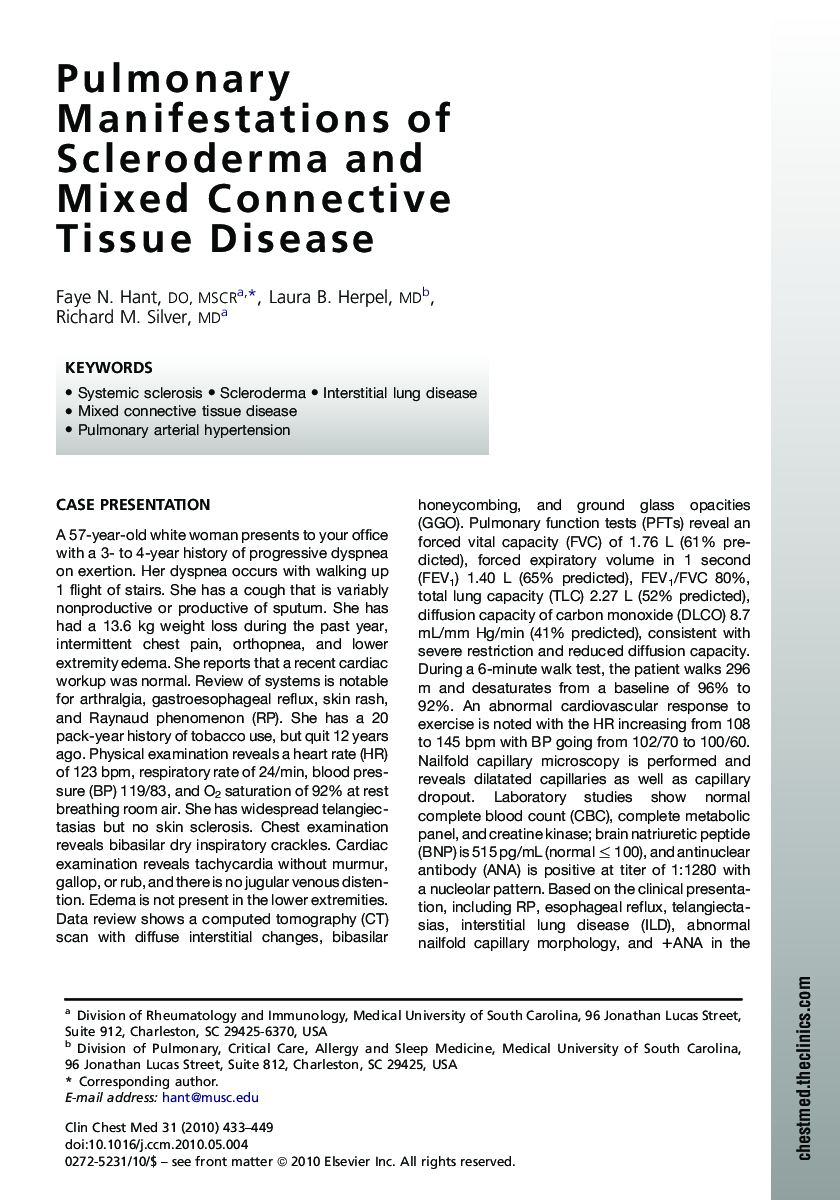 Pulmonary Manifestations of Scleroderma and Mixed Connective Tissue Disease