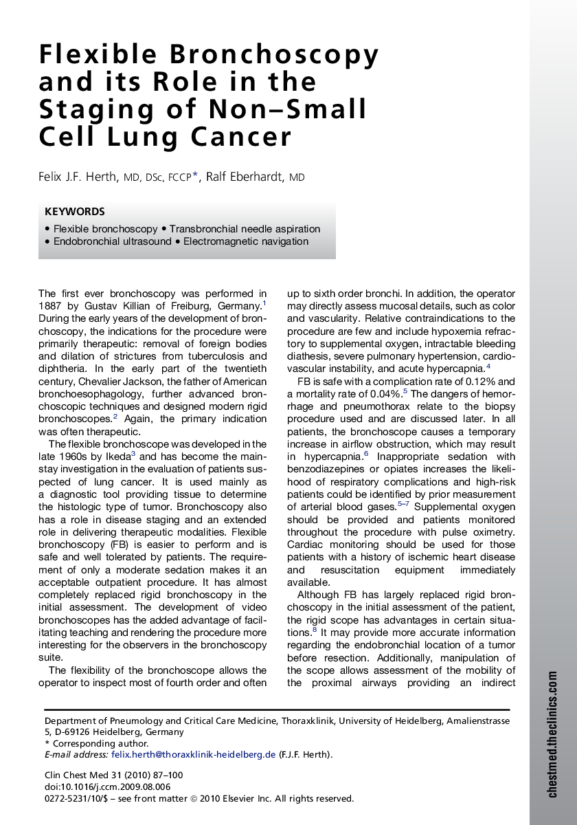 Flexible Bronchoscopy and its Role in the Staging of Non-Small Cell Lung Cancer