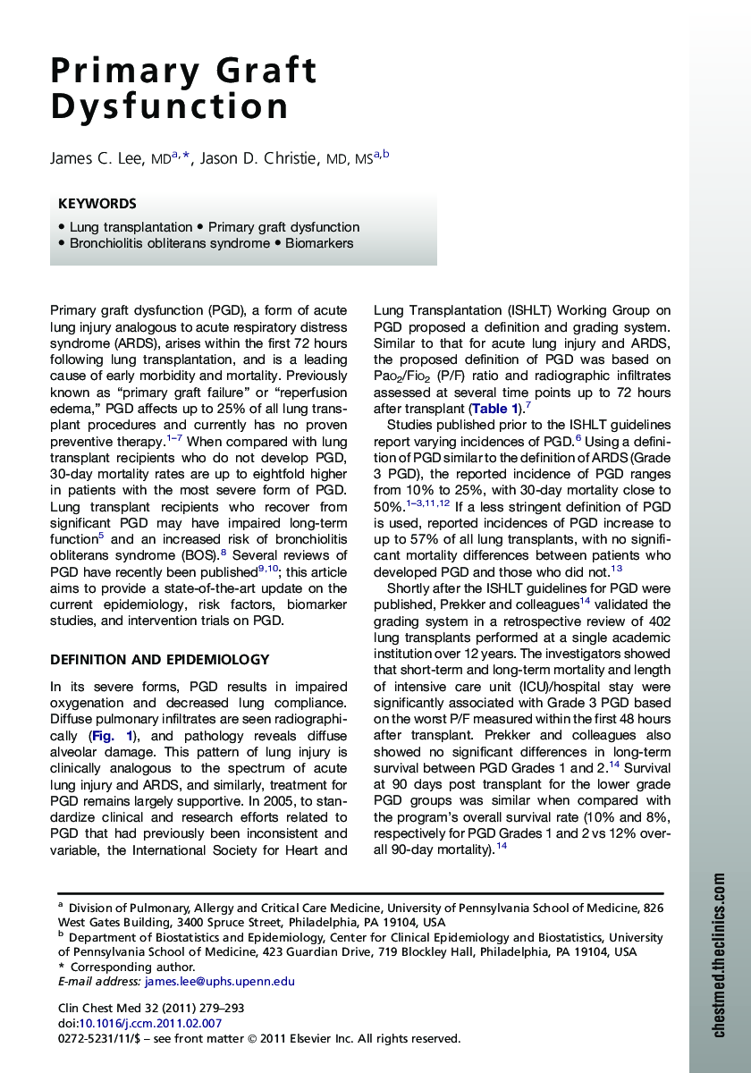 Primary Graft Dysfunction