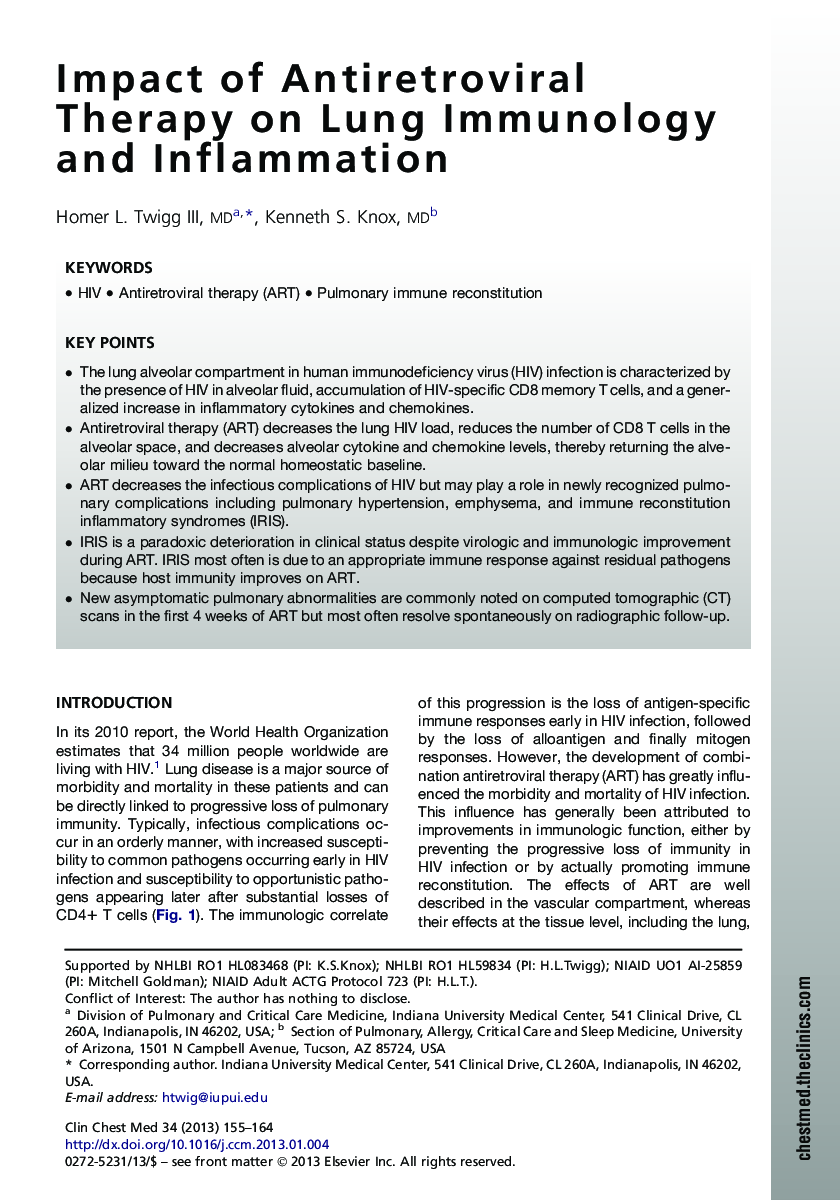 Impact of Antiretroviral Therapy on Lung Immunology and Inflammation