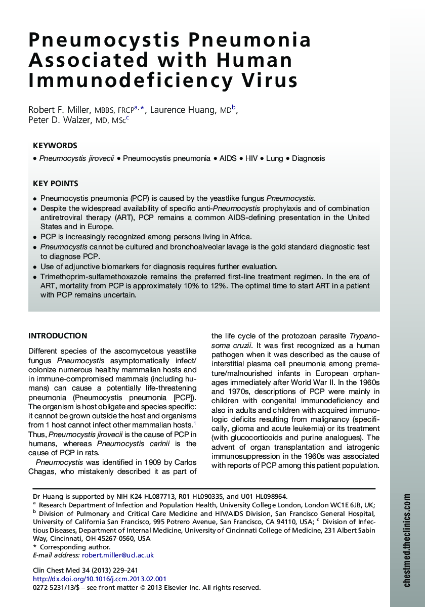 Pneumocystis Pneumonia Associated with Human Immunodeficiency Virus