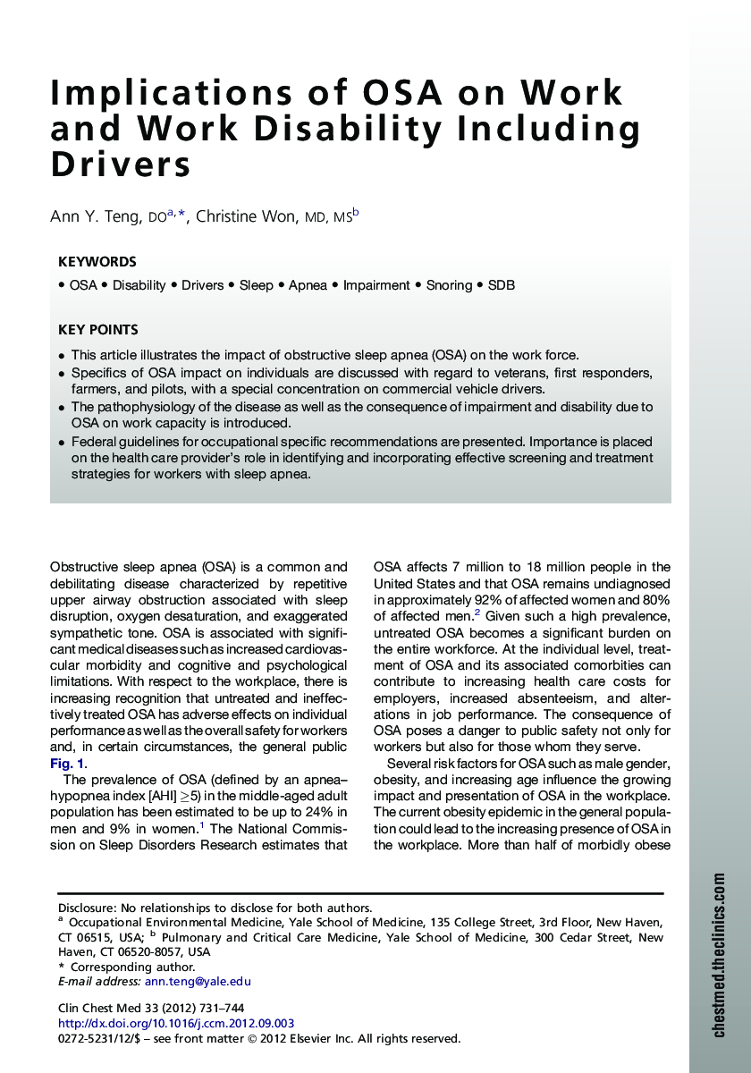 Implications of OSA on Work and Work Disability Including Drivers