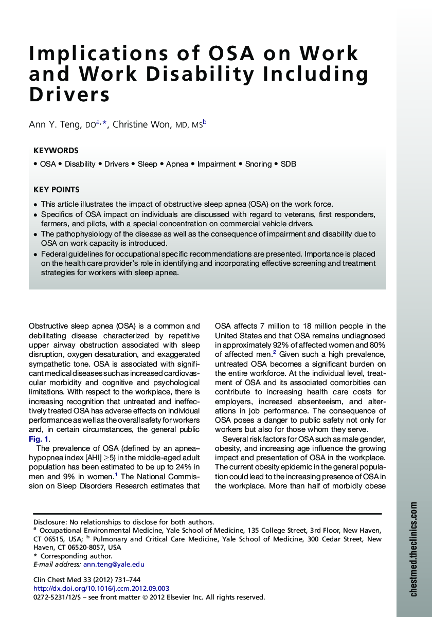 عکس صفحه اول مقاله: Implications of OSA on Work and Work Disability Including Drivers Implications of OSA on Work and Work Disability Including Drivers