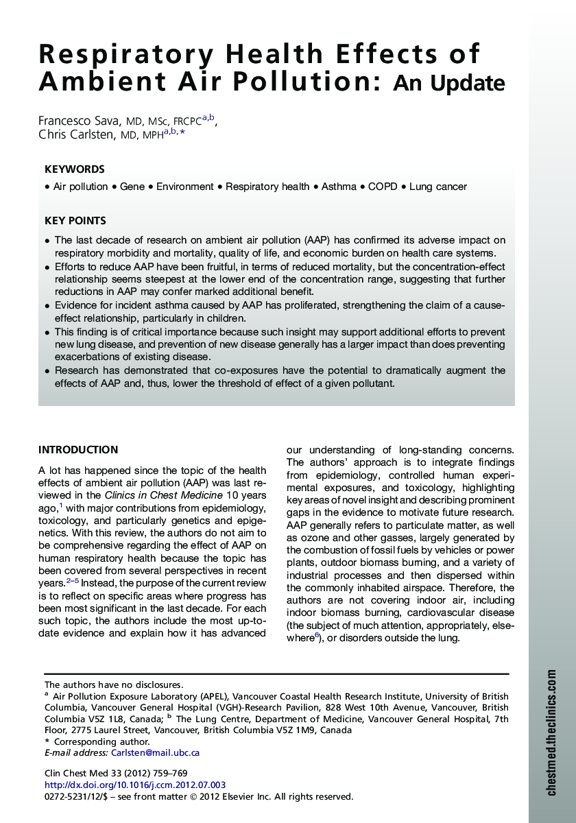 Respiratory Health Effects of Ambient Air Pollution