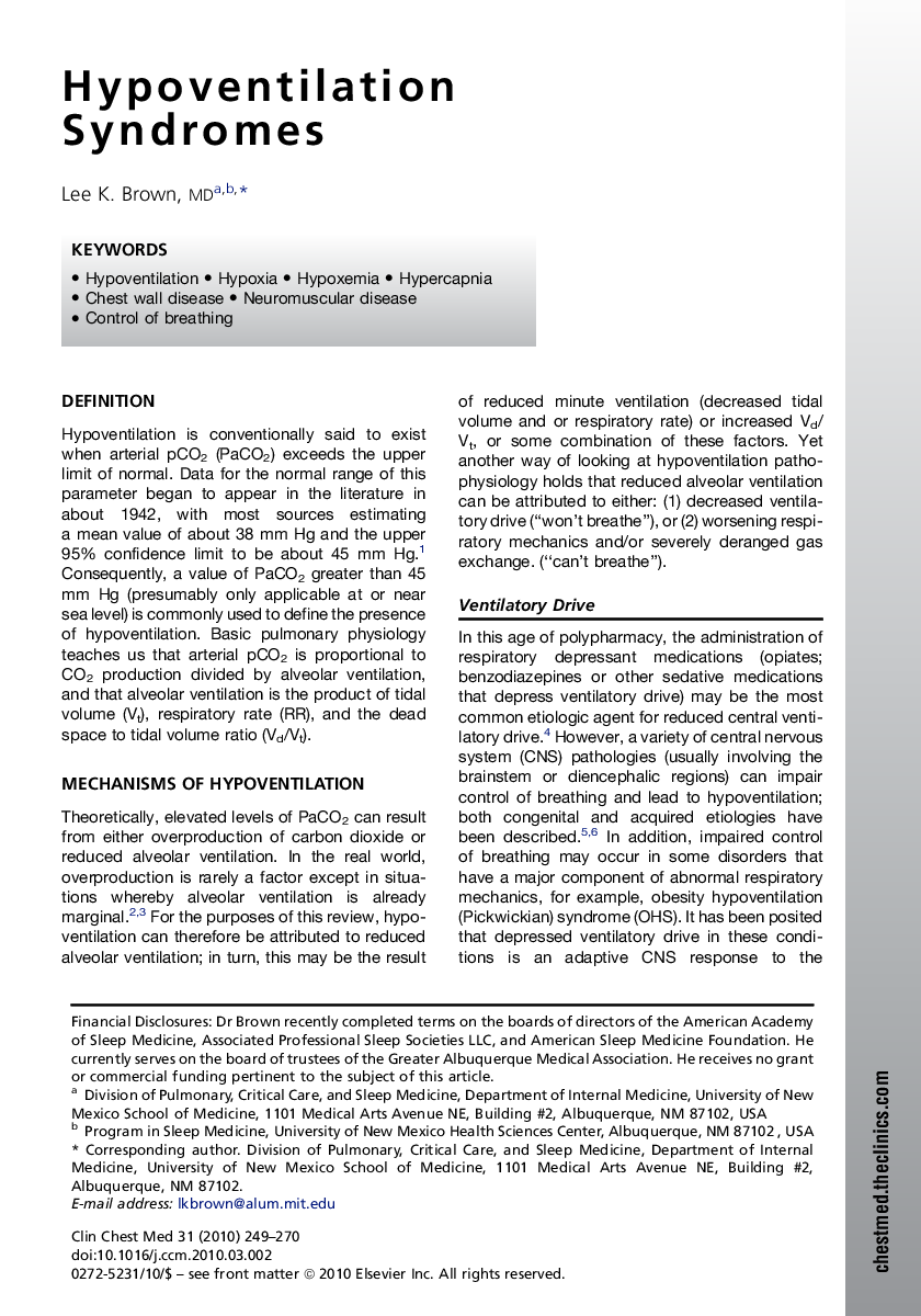 Hypoventilation Syndromes