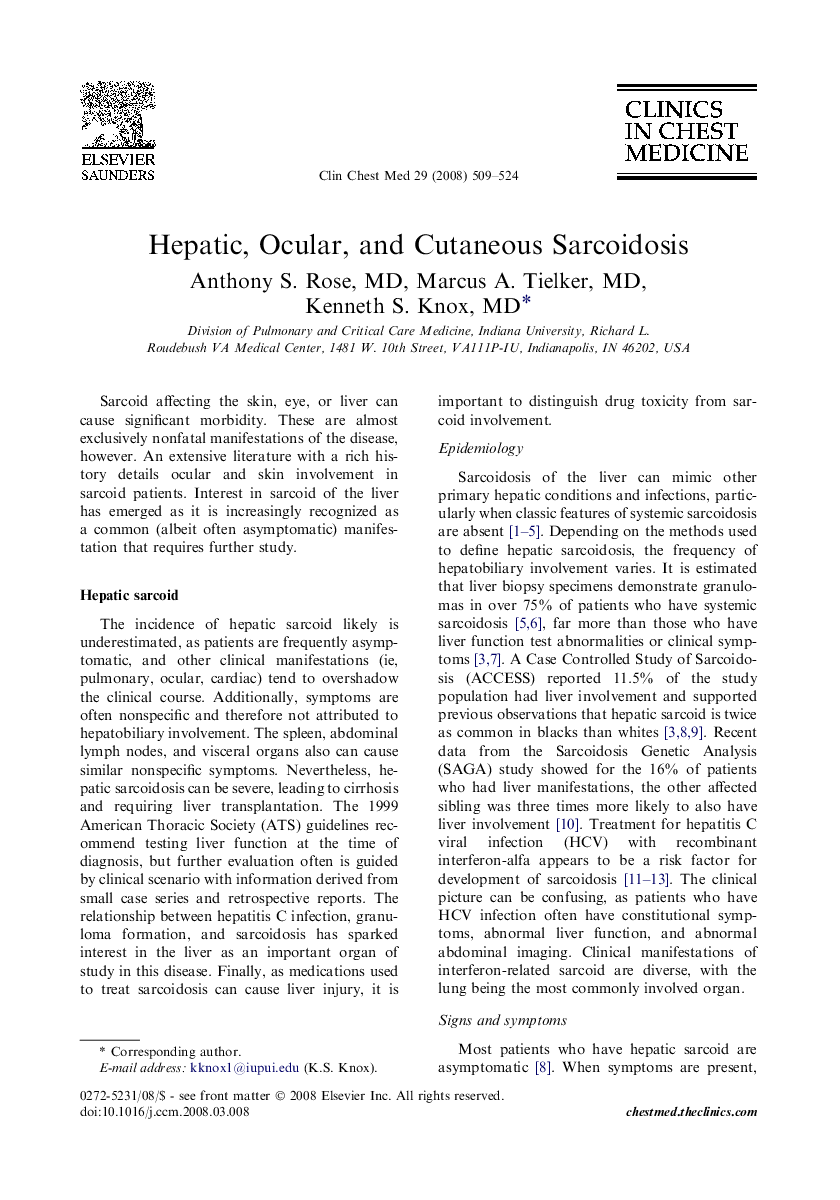 Hepatic, Ocular, and Cutaneous Sarcoidosis