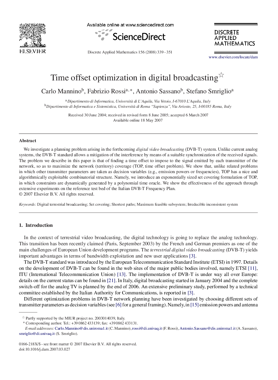 Time offset optimization in digital broadcasting 