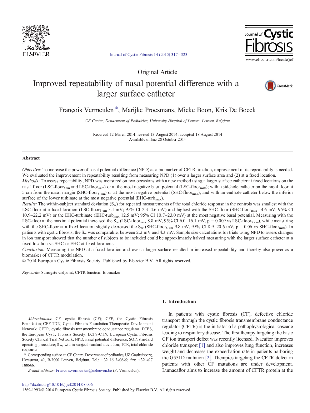 Improved repeatability of nasal potential difference with a larger surface catheter