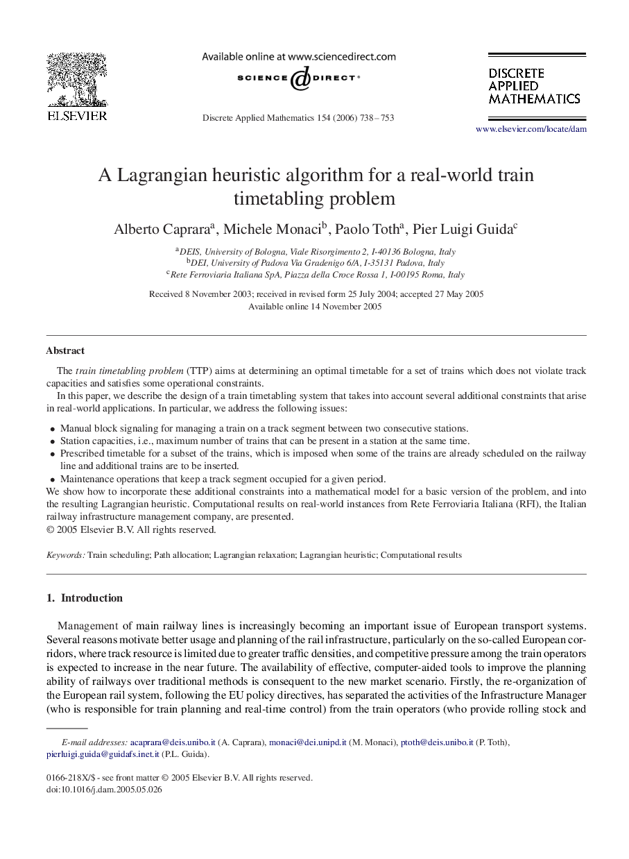 A Lagrangian heuristic algorithm for a real-world train timetabling problem