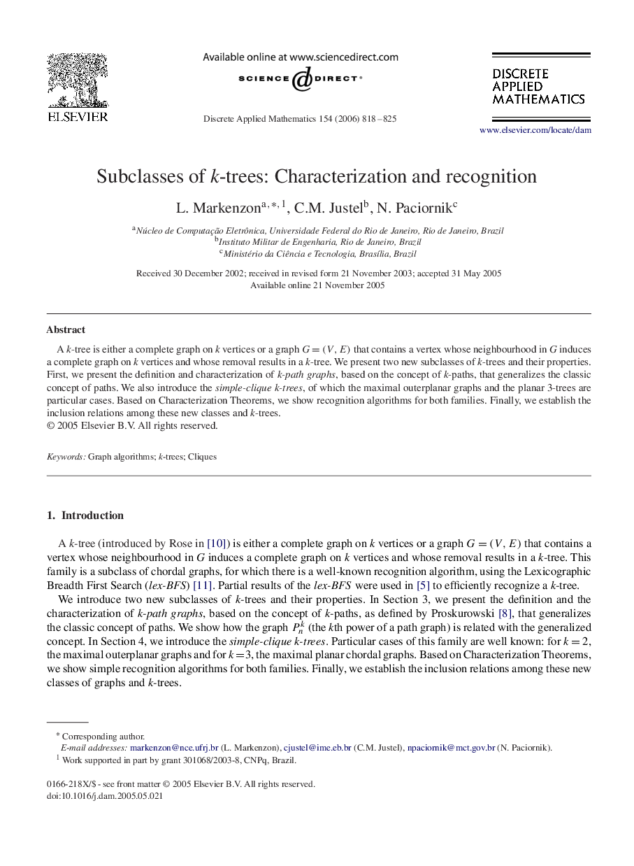 Subclasses of k-trees: Characterization and recognition