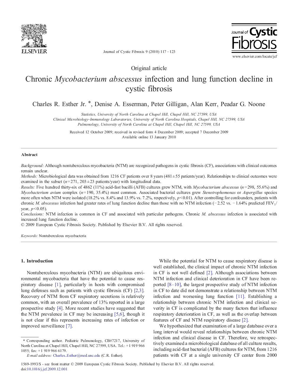 Chronic Mycobacterium abscessus infection and lung function decline in cystic fibrosis